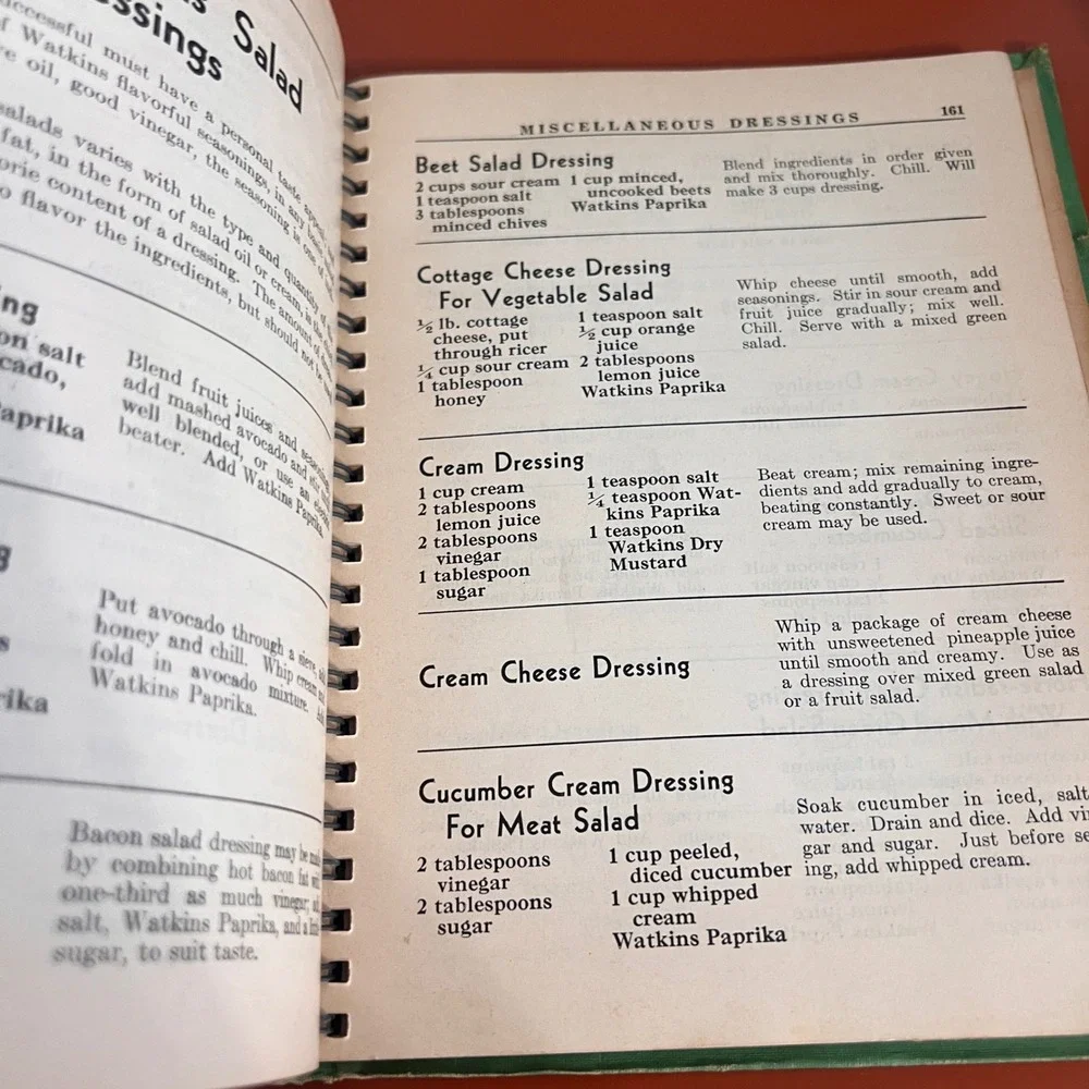 Vintage Watkins Salad Book Elaine Allen J.R. Watkins Co Spiral Bound Cookbook